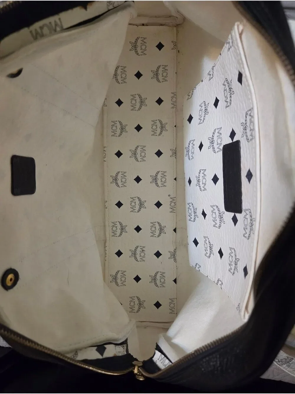 MCM Visetos Monogram Boston Bag / Satchel - White & Black